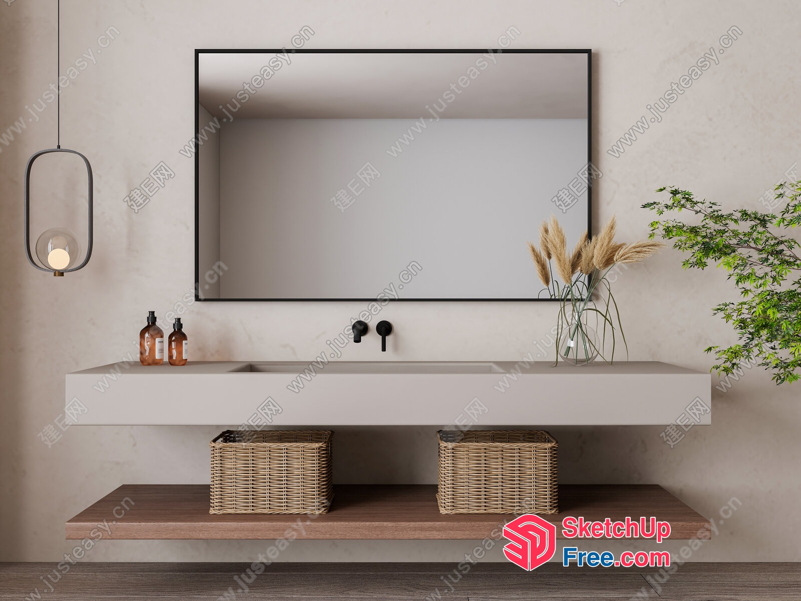 Modern Bathroom Vanity With Mirror And Decorative Elements 3D SketchUp File