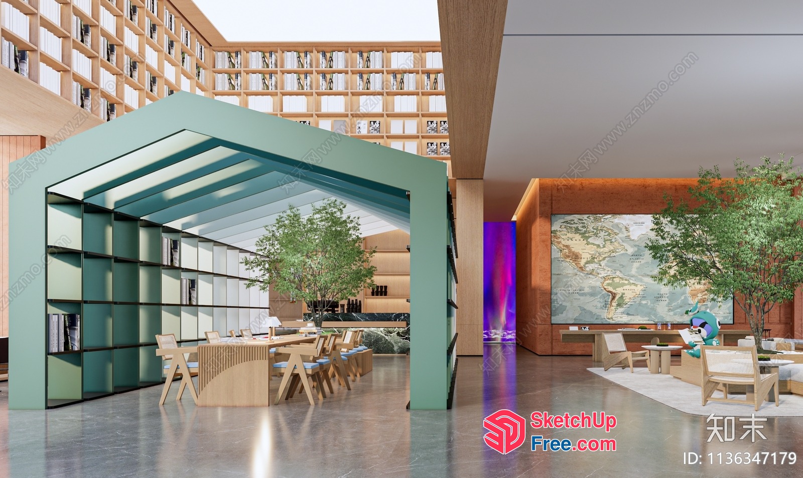 Modern And Elegant Open-Air Library Interior 3D SketchUp File