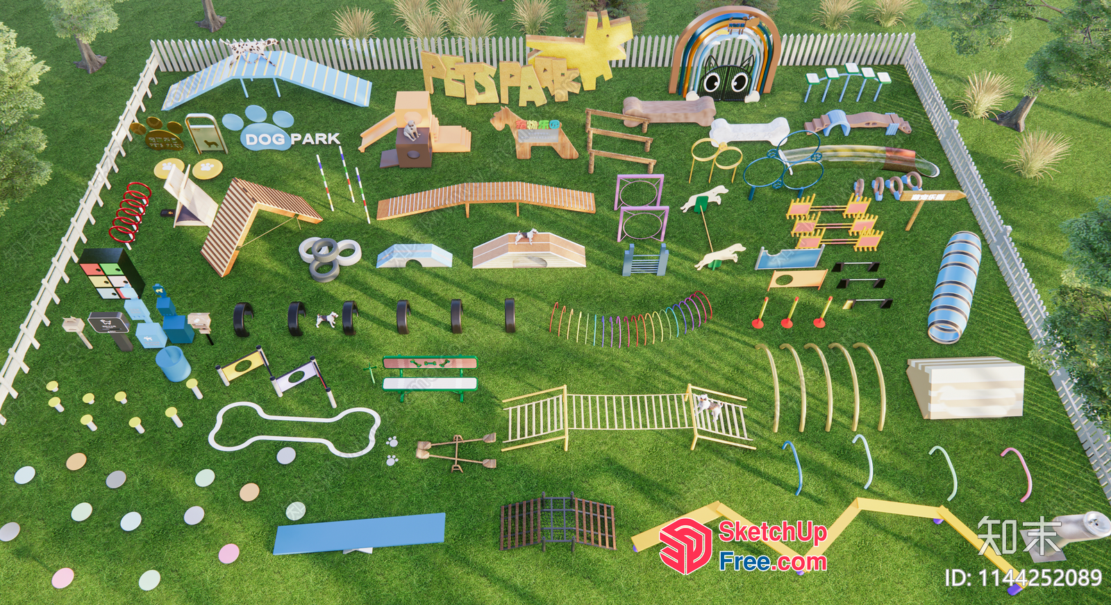 Vibrant Dog Park With Diverse Play Equipment 3D SketchUp File