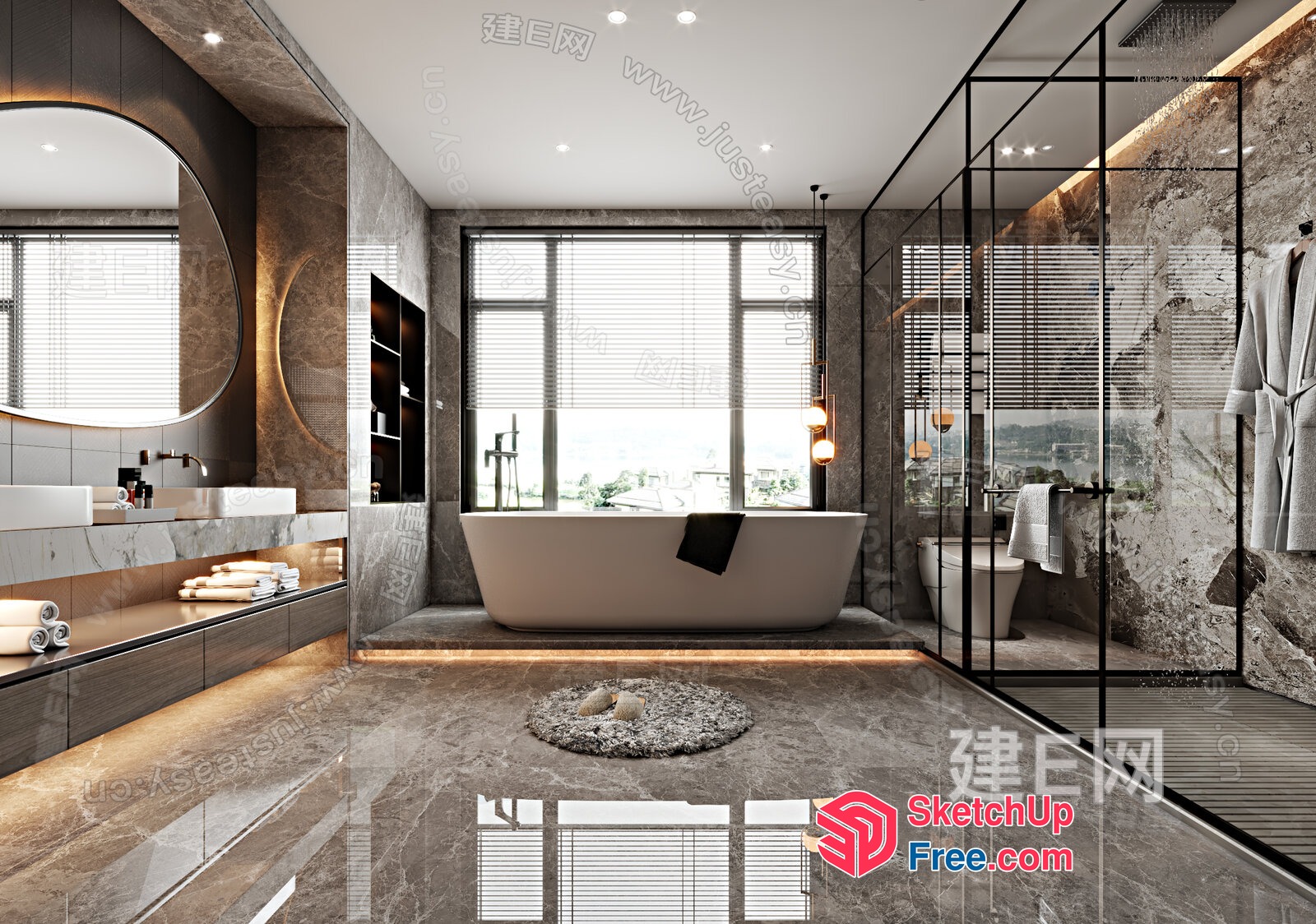 Elegant Modern Bathroom With Large Window 3D SketchUp File