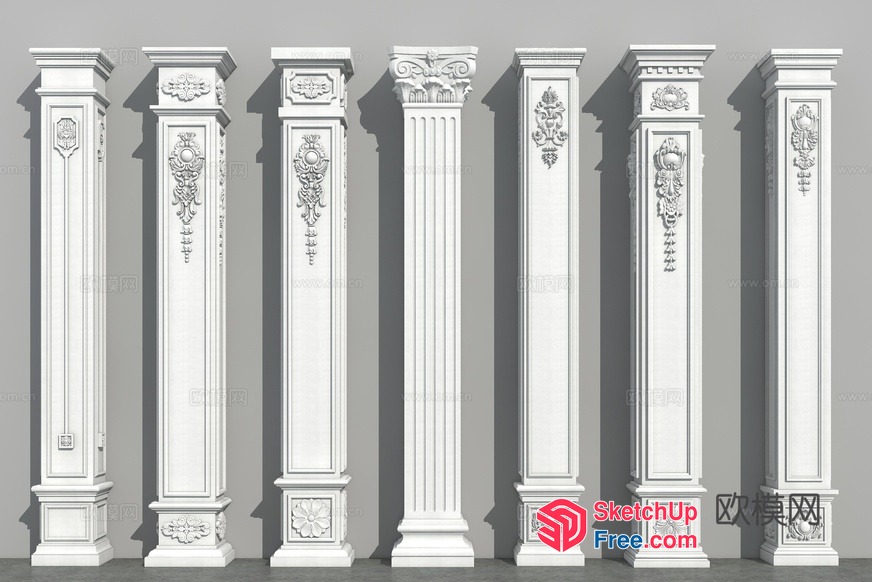 Ornate Pillars In Classical Style 3D SketchUp File