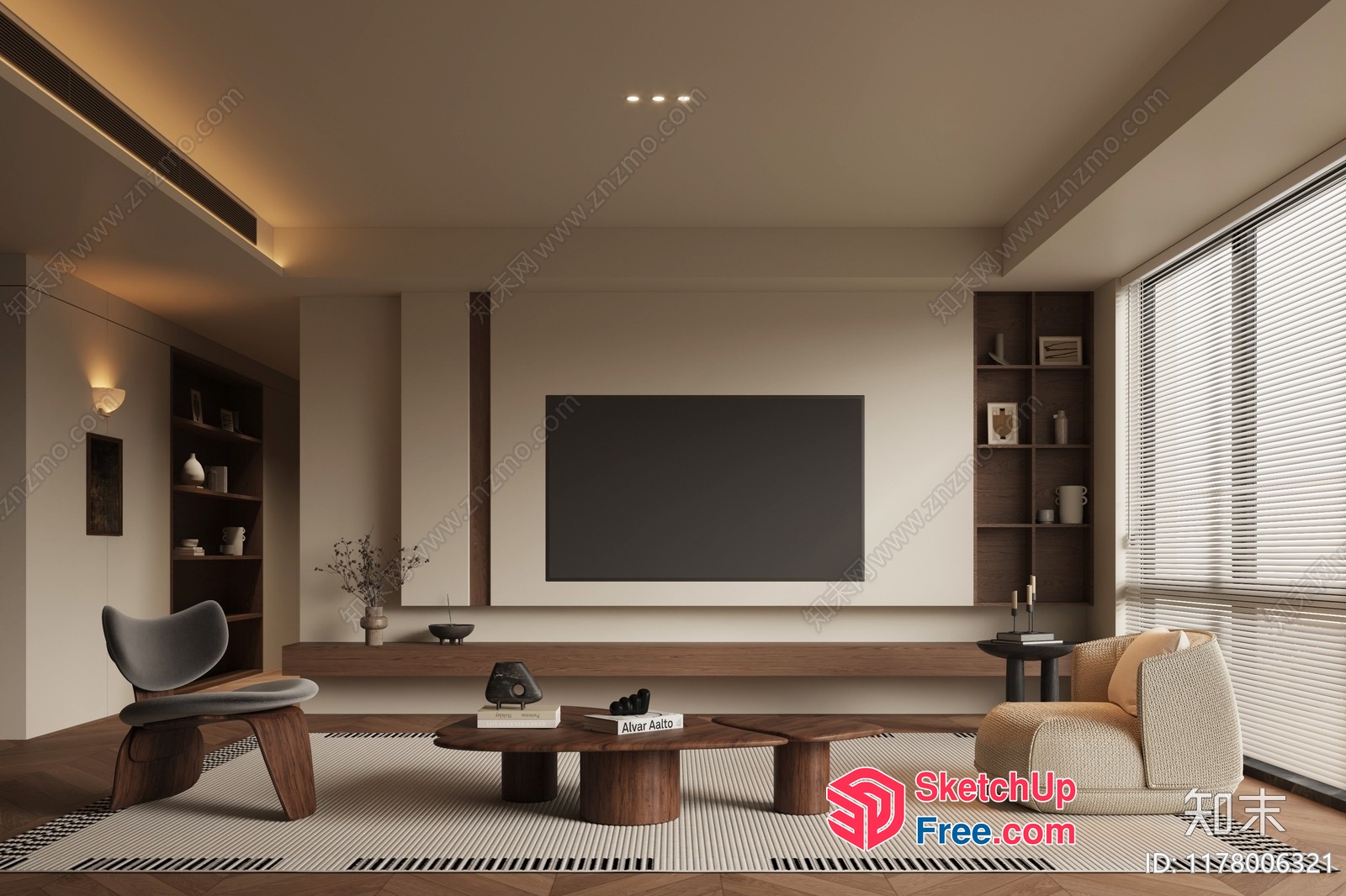 Minimalist Modern Living Room With Clean Lines And Natural Wood 3D SketchUp File