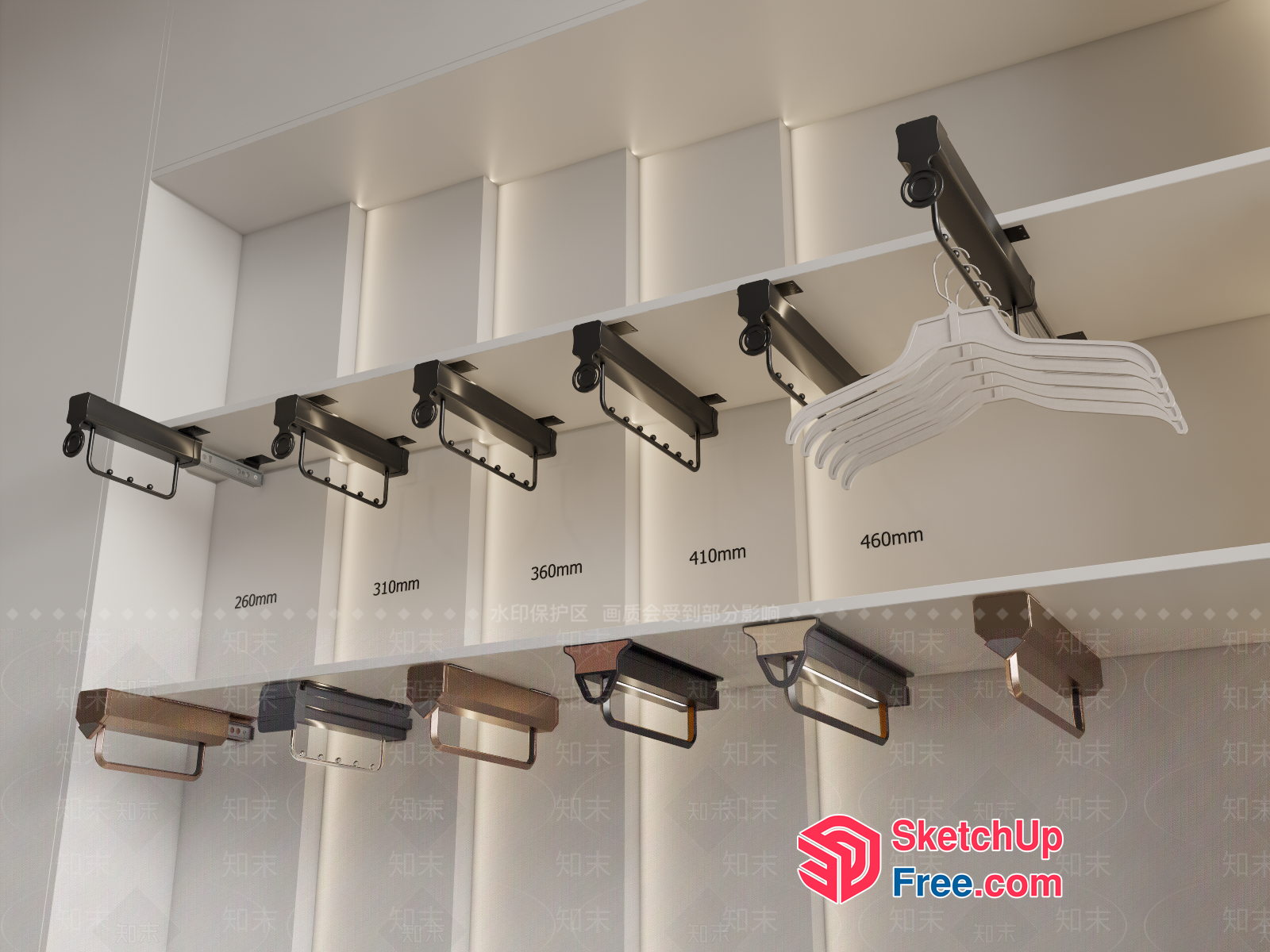 Modern White Shelving System With Various Hanger Options 3D SketchUp File