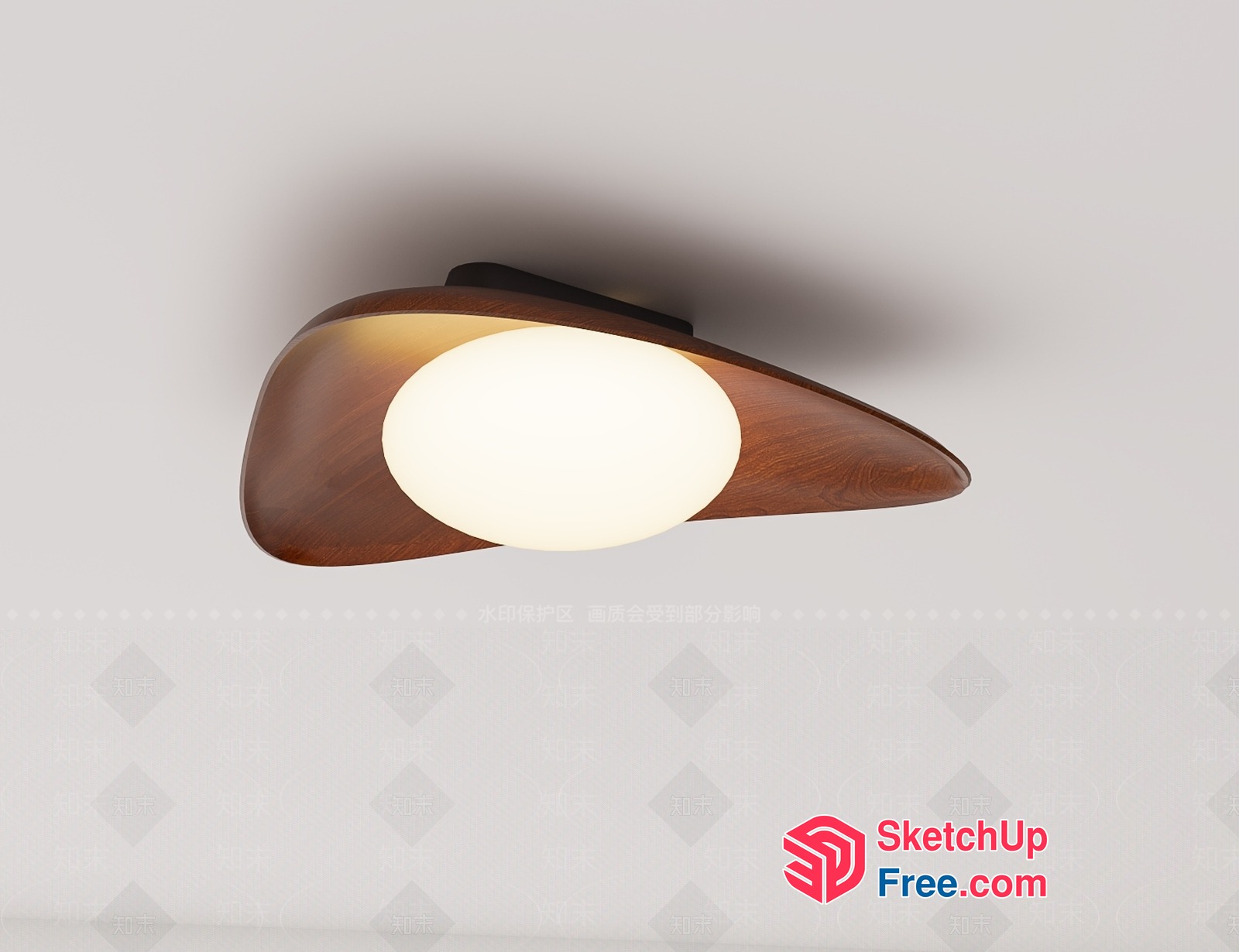 Modern Teak Wood Ceiling Light Fixture 3D SketchUp File