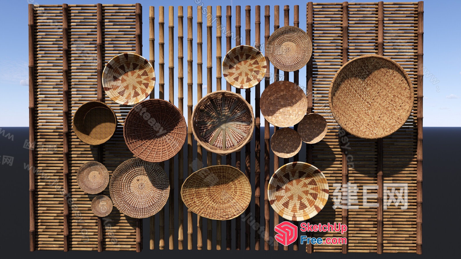 Rustic Bamboo And Wicker Wall Decor 3D SketchUp File