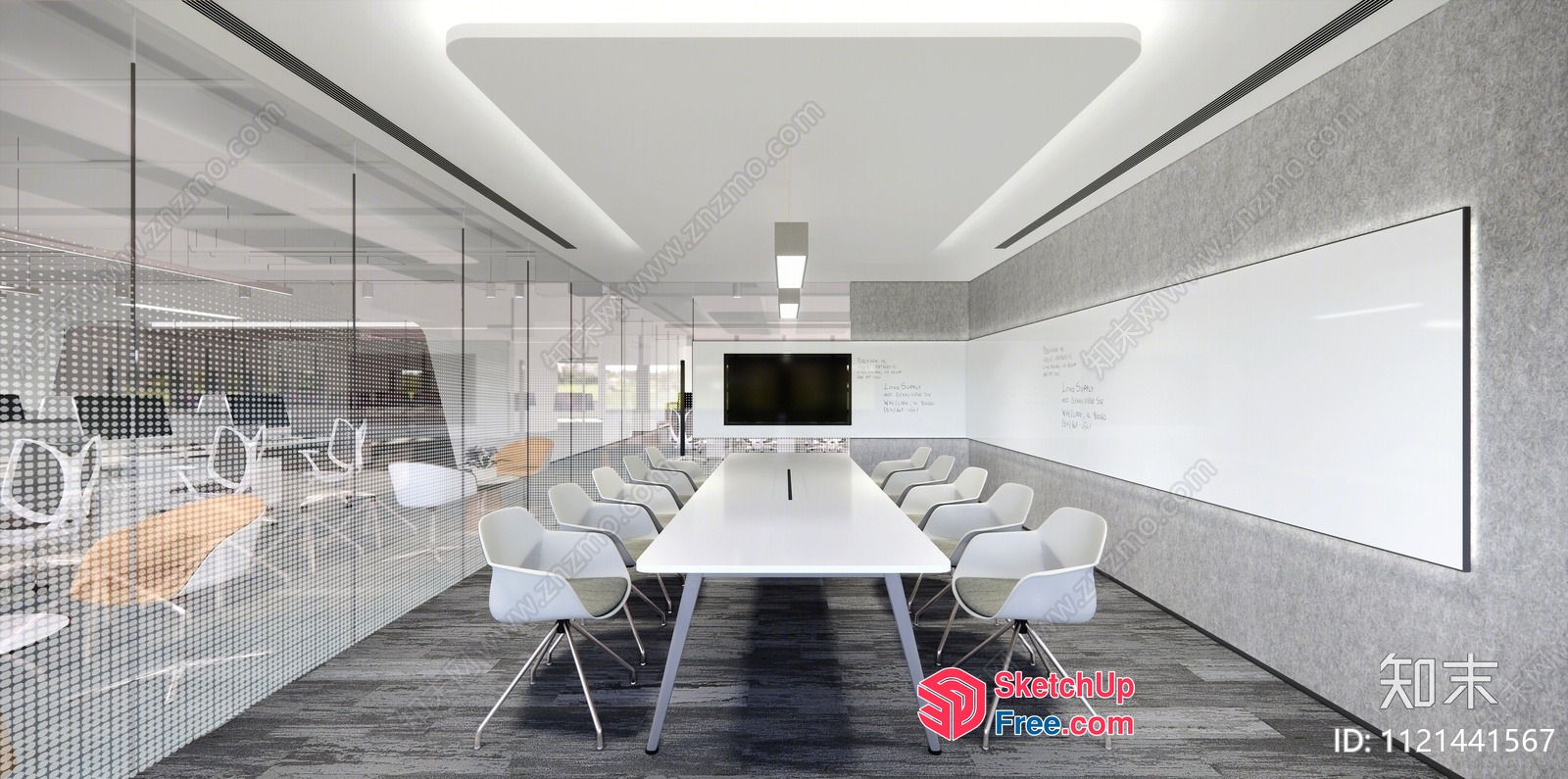 Modern Office Meeting Room With White And Gray Decor 3D SketchUp File