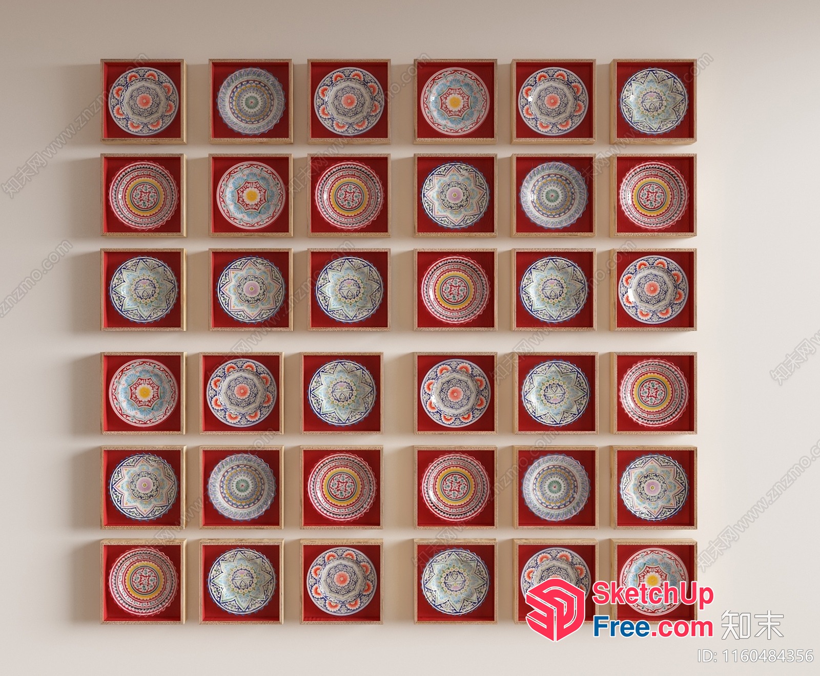 Asian-Inspired Decorative Plates In Red Boxes 3D SketchUp File