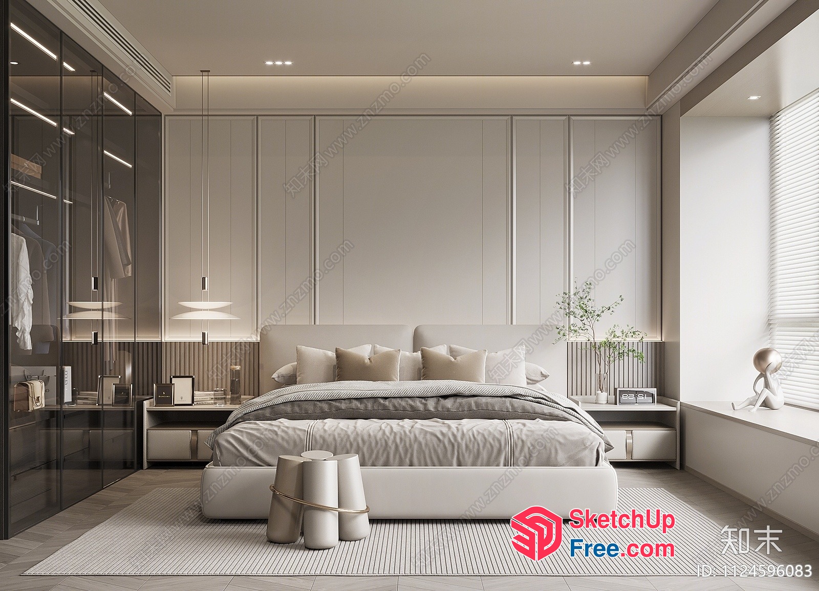 Modern Bedroom With Creamy Style Furniture 3D SketchUp File