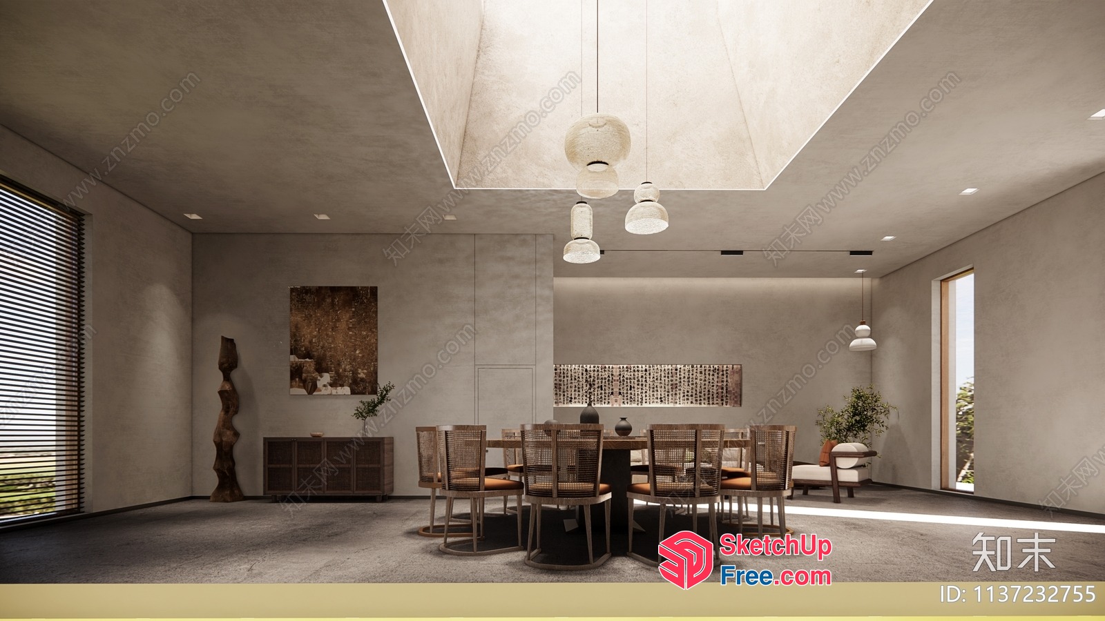 Modern Minimalist Dining Room With Natural Light 3D SketchUp File