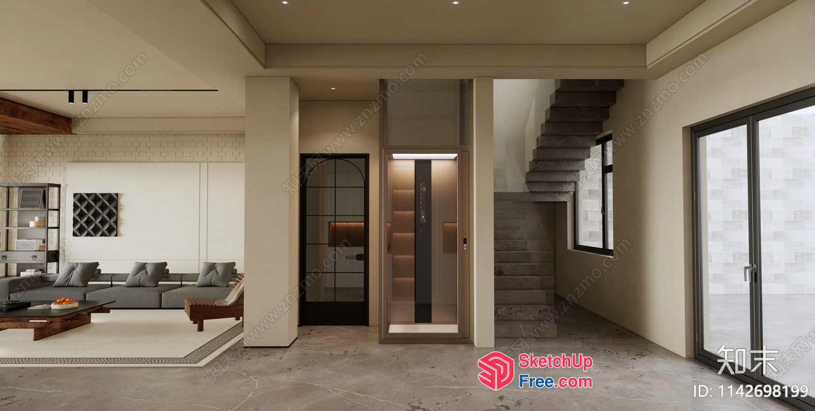 Modern Minimalist Staircase And Elevator Interior 3D SketchUp File