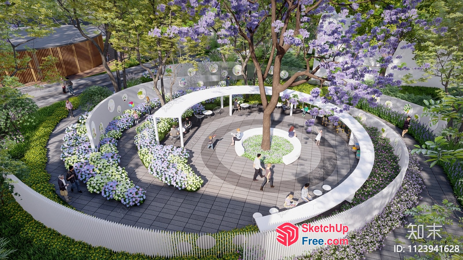 Serene Courtyard Garden With Elegant White Fencing 3D SketchUp File