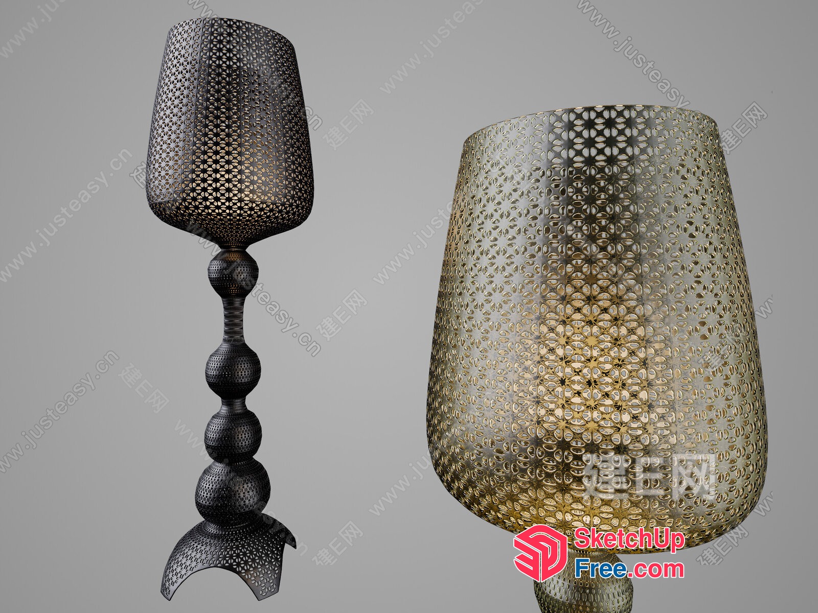 Ornate Metal And Glass Decorative Vases 3D SketchUp File