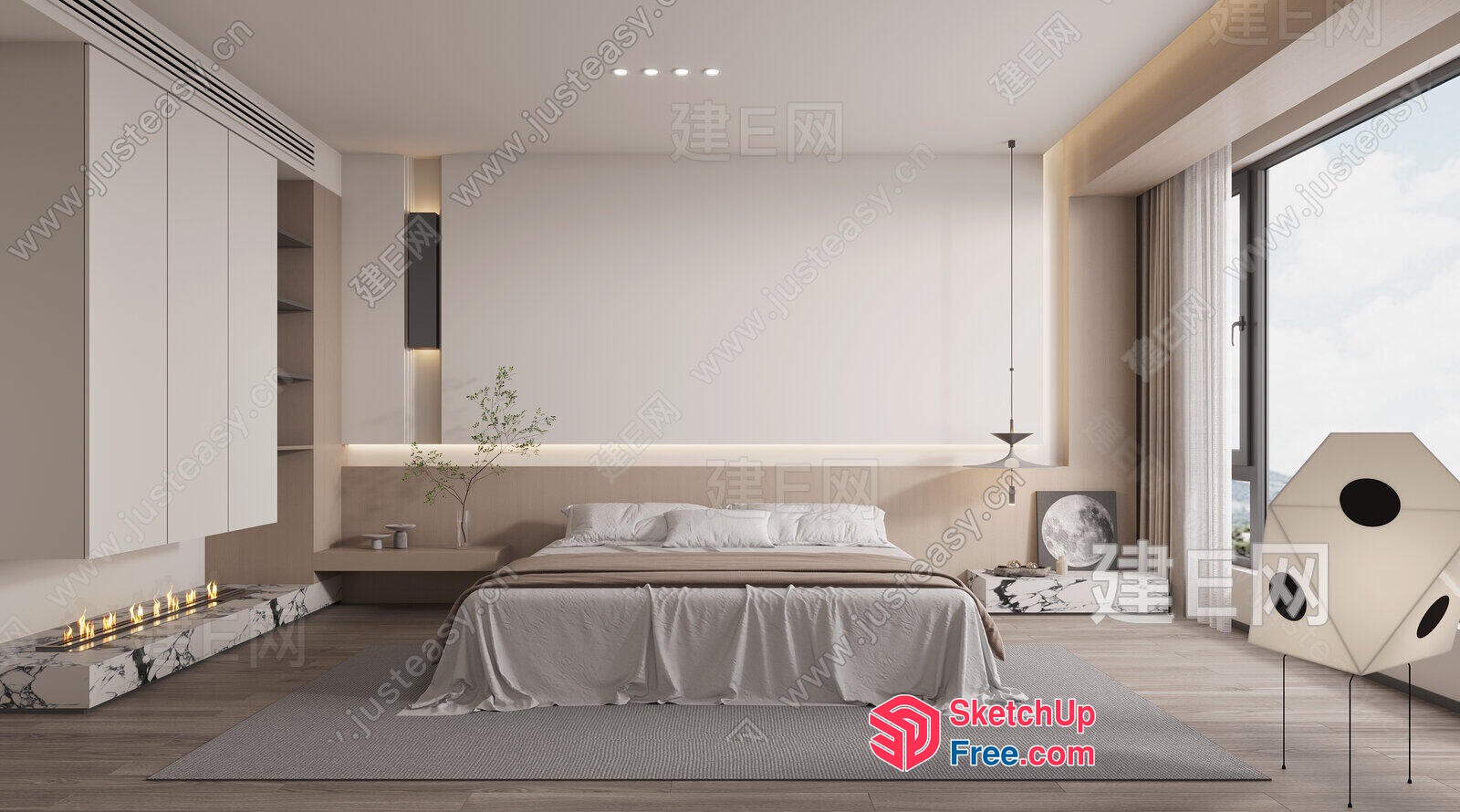 Minimalist Japanese-Style Bedroom Interior 3D SketchUp File