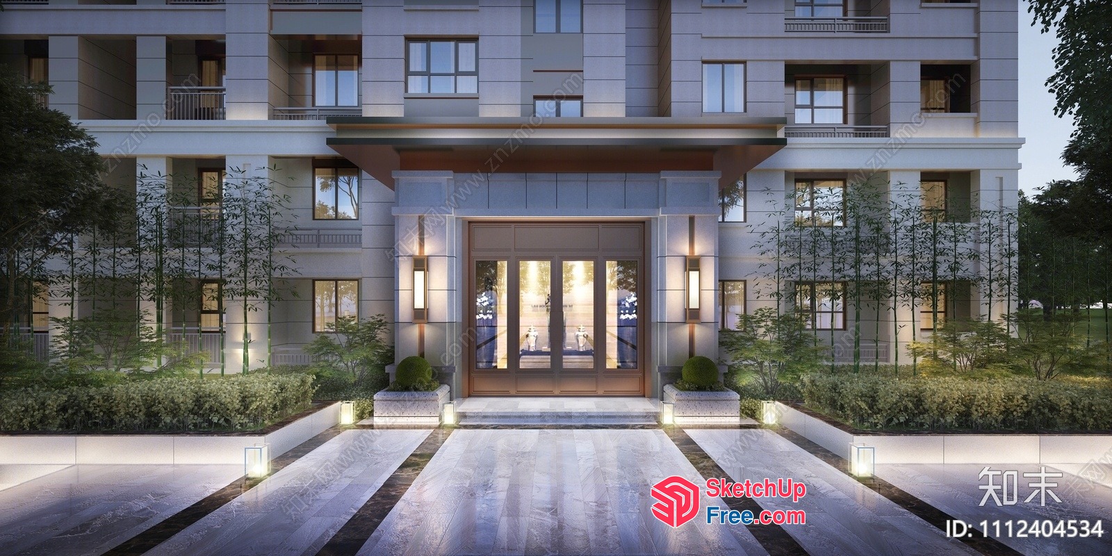Modern Apartment Entrance With Elegant Lighting And Greenery 3D SketchUp File