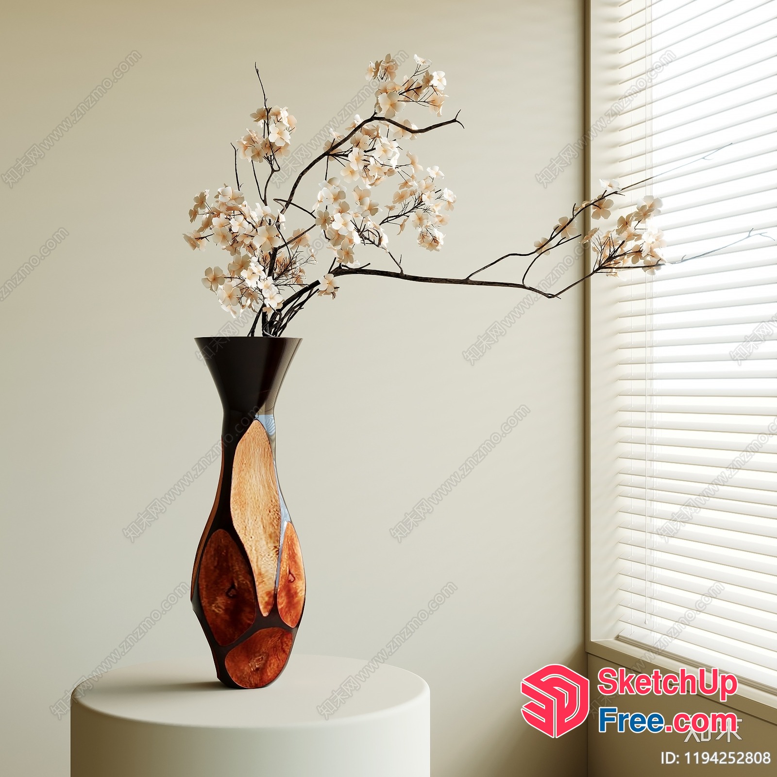 Elegant Vase With Cherry Blossom Branches 3D SketchUp File