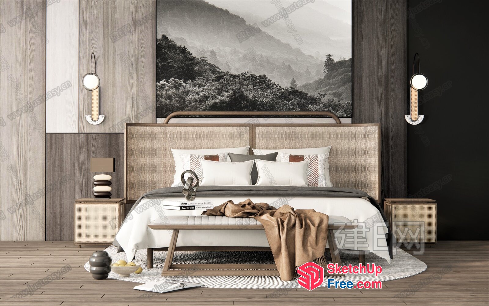 Modern Japanese-Style Bedroom Decor 3D SketchUp File