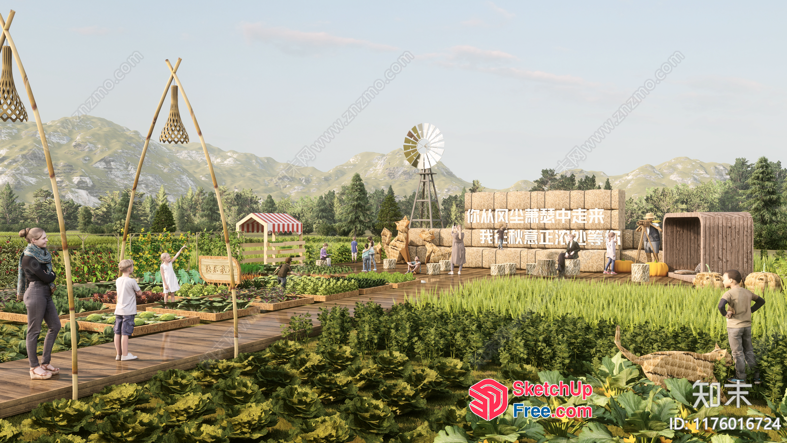 Outdoor Farm Setting With Various People And Objects 3D SketchUp File