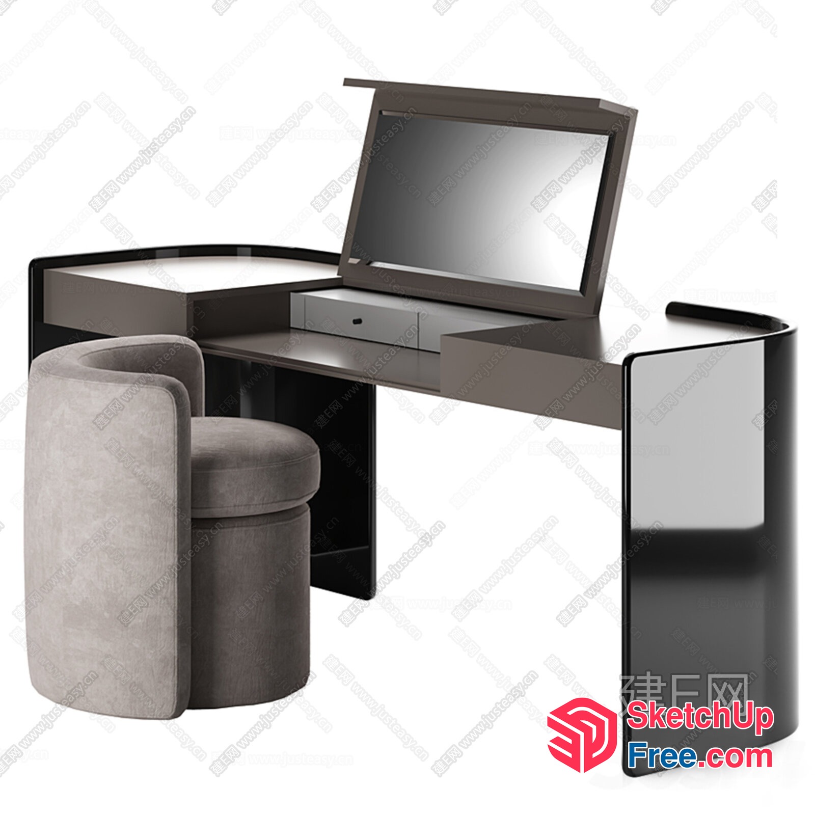 Modern Minimalist Makeup Table With Gray Chair 3D SketchUp File