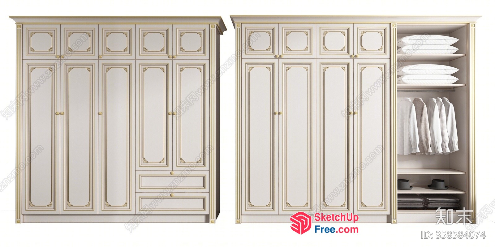 Ornate Creamy Style Wardrobes 3D SketchUp File