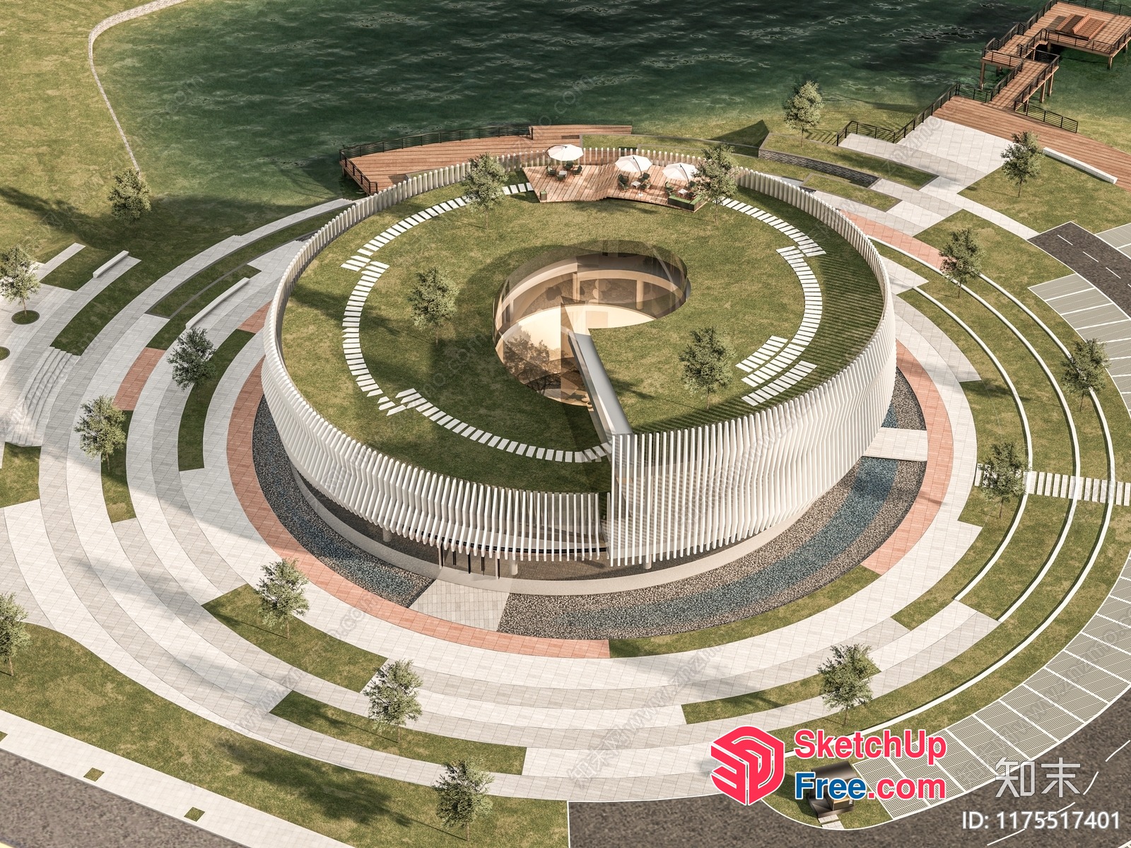 Circular Building With Central Courtyard And Spiral Staircase 3D SketchUp File