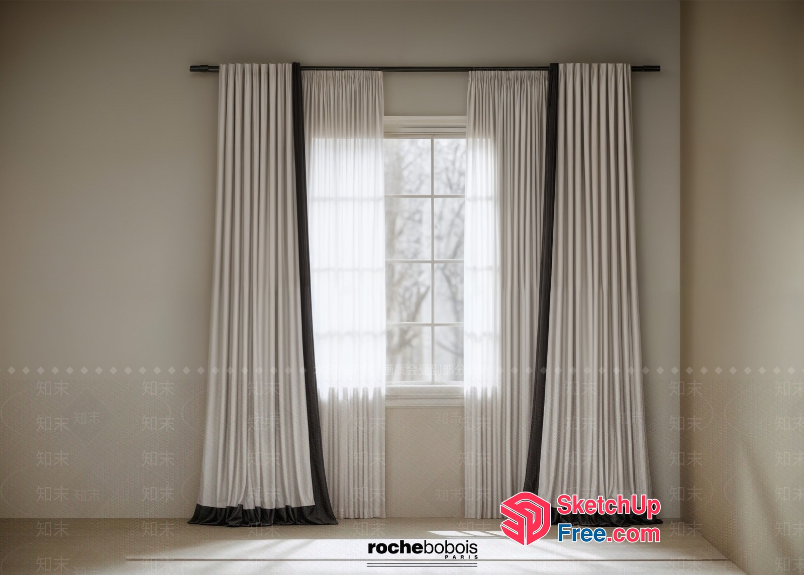 White And Gray Curtains In A Sunlit Room 3D SketchUp File