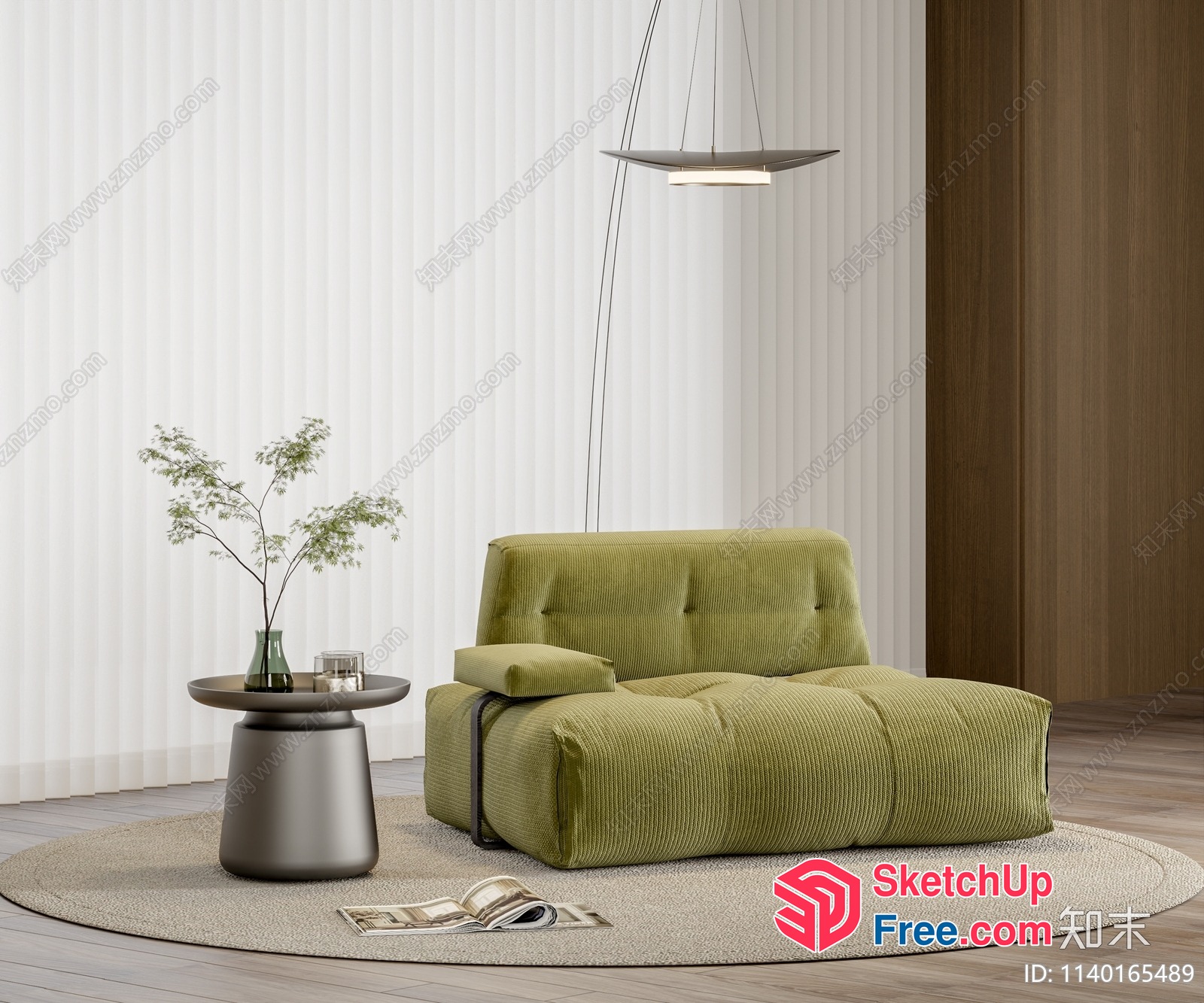 Elegant Modern Minimalist Living Room With Green Couch 3D SketchUp File