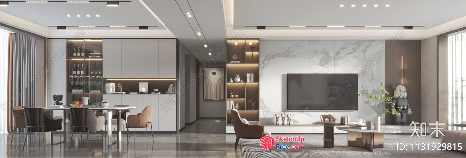 Modern Interior With Sleek Furniture And Marble Accents 3D SketchUp File