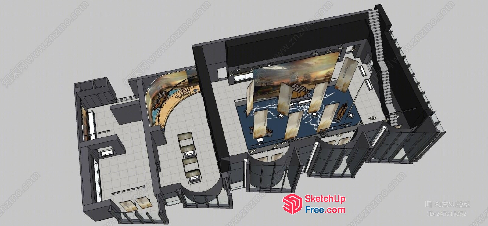 Modern Office Building Floor Plan With Elevator And Stairs 3D SketchUp File