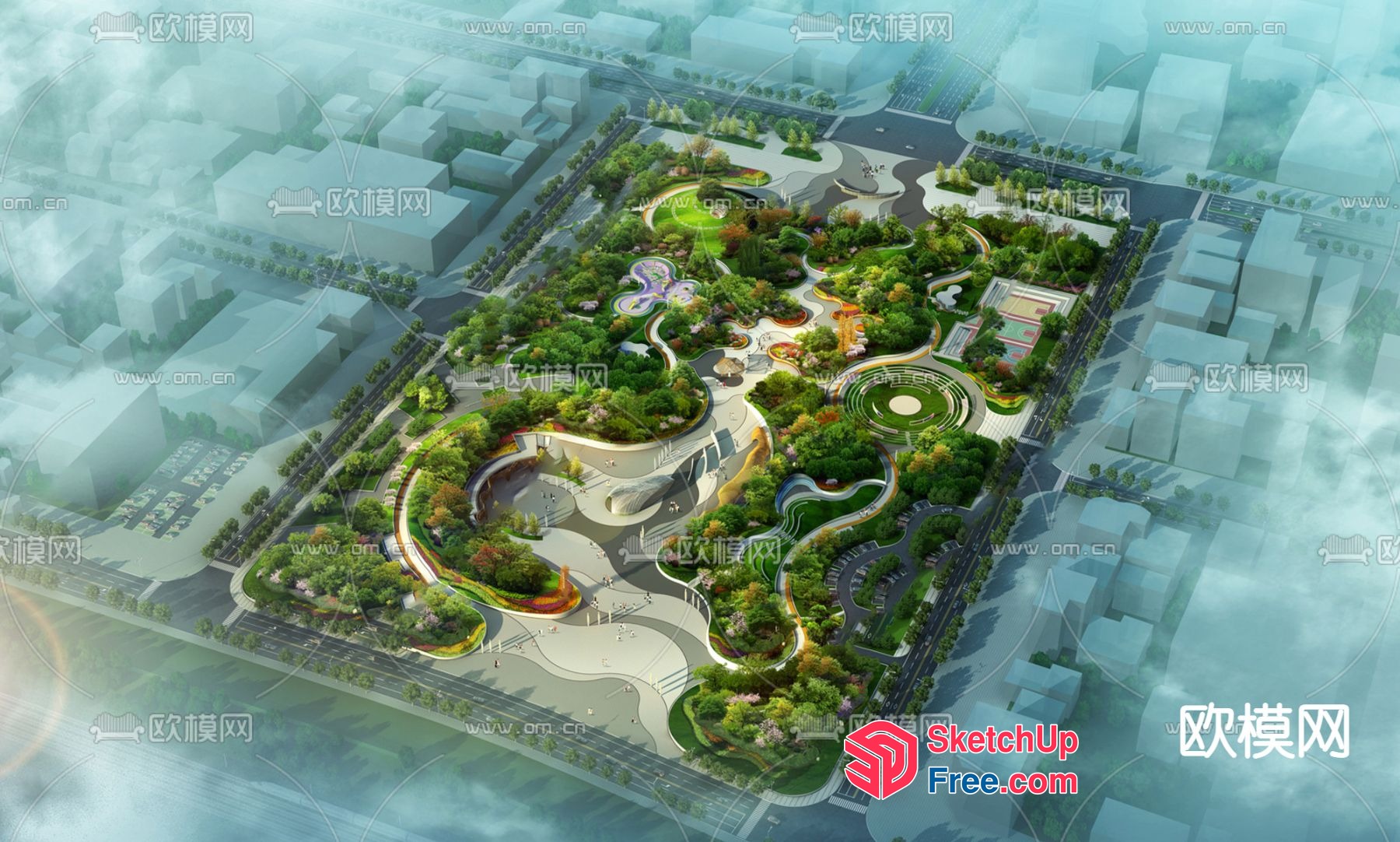 Aerial View Of A Modern Park 3D SketchUp File