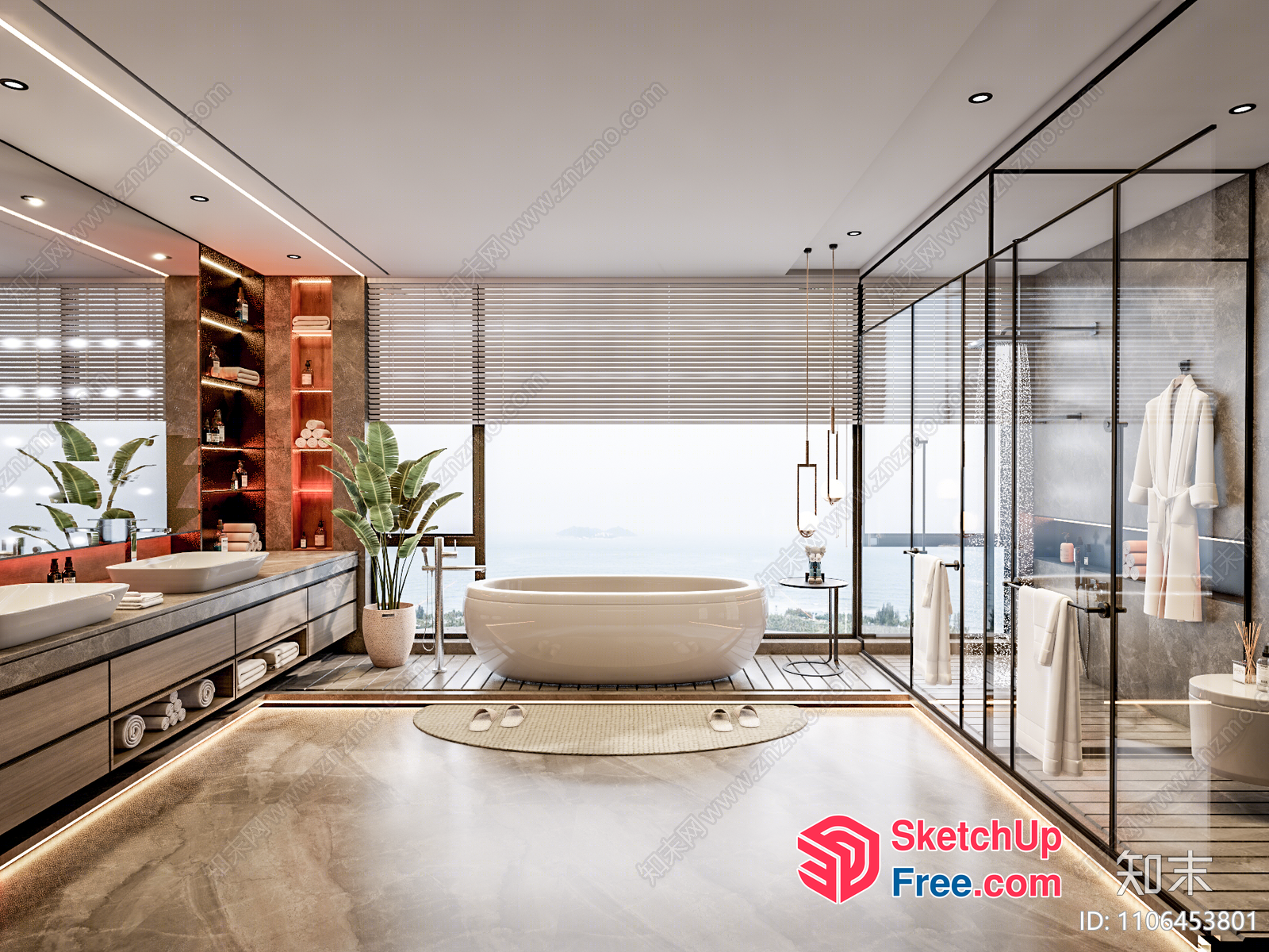 Luxurious Modern Bathroom With Stunning Ocean View 3D SketchUp File