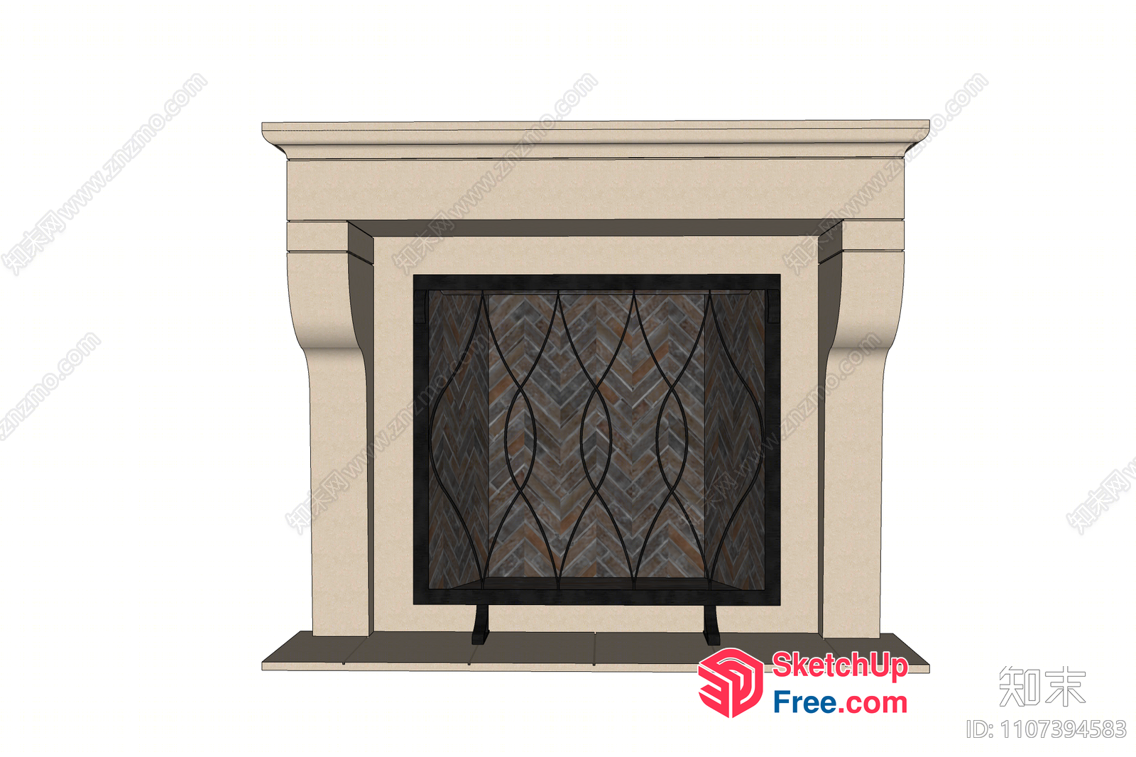 Elegant Fireplace With Ornate Metal Screen 3D SketchUp File