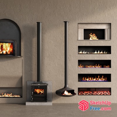 Modern Fireplace With Sleek Design And Ambient Lighting 3D SketchUp File