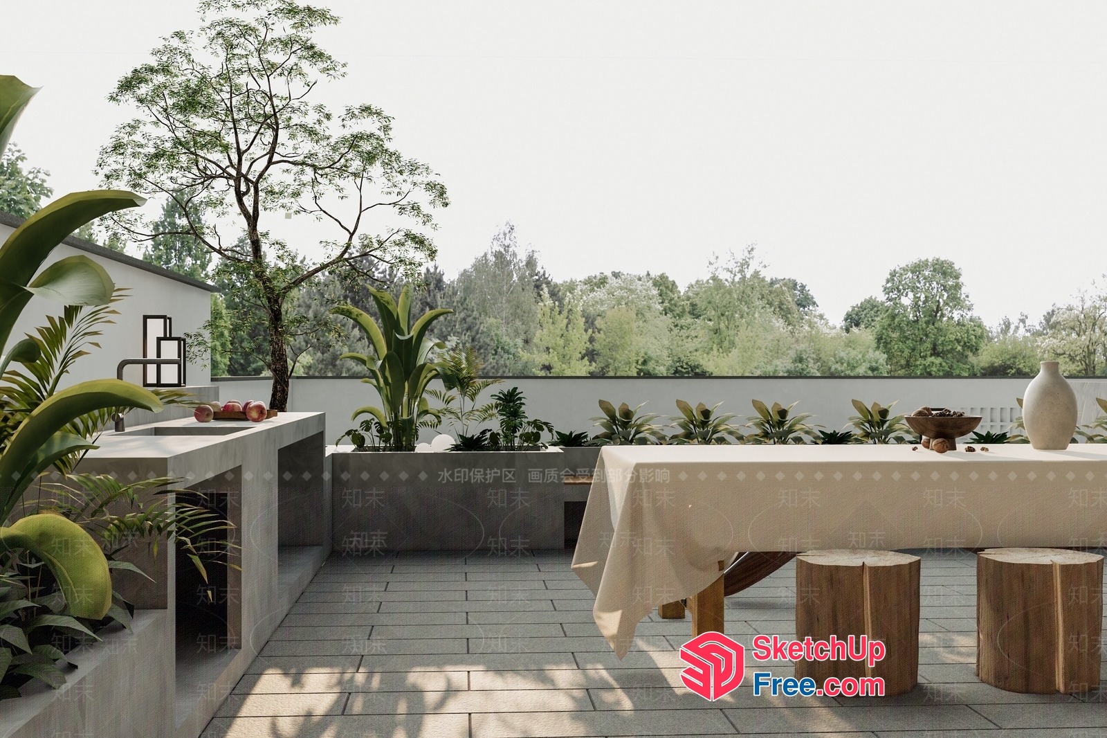 Modern Outdoor Dining Space With Natural Elements 3D SketchUp File