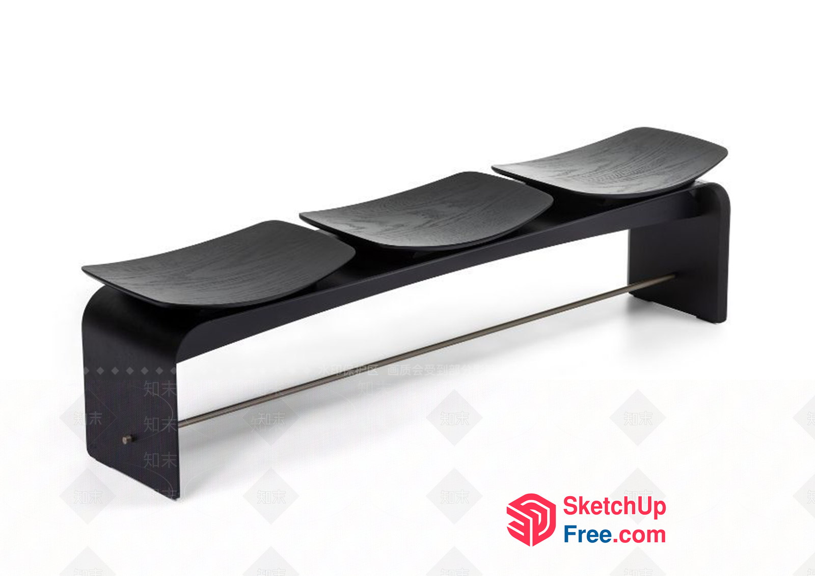Modern Black And White Bench With Three Plates 3D SketchUp File