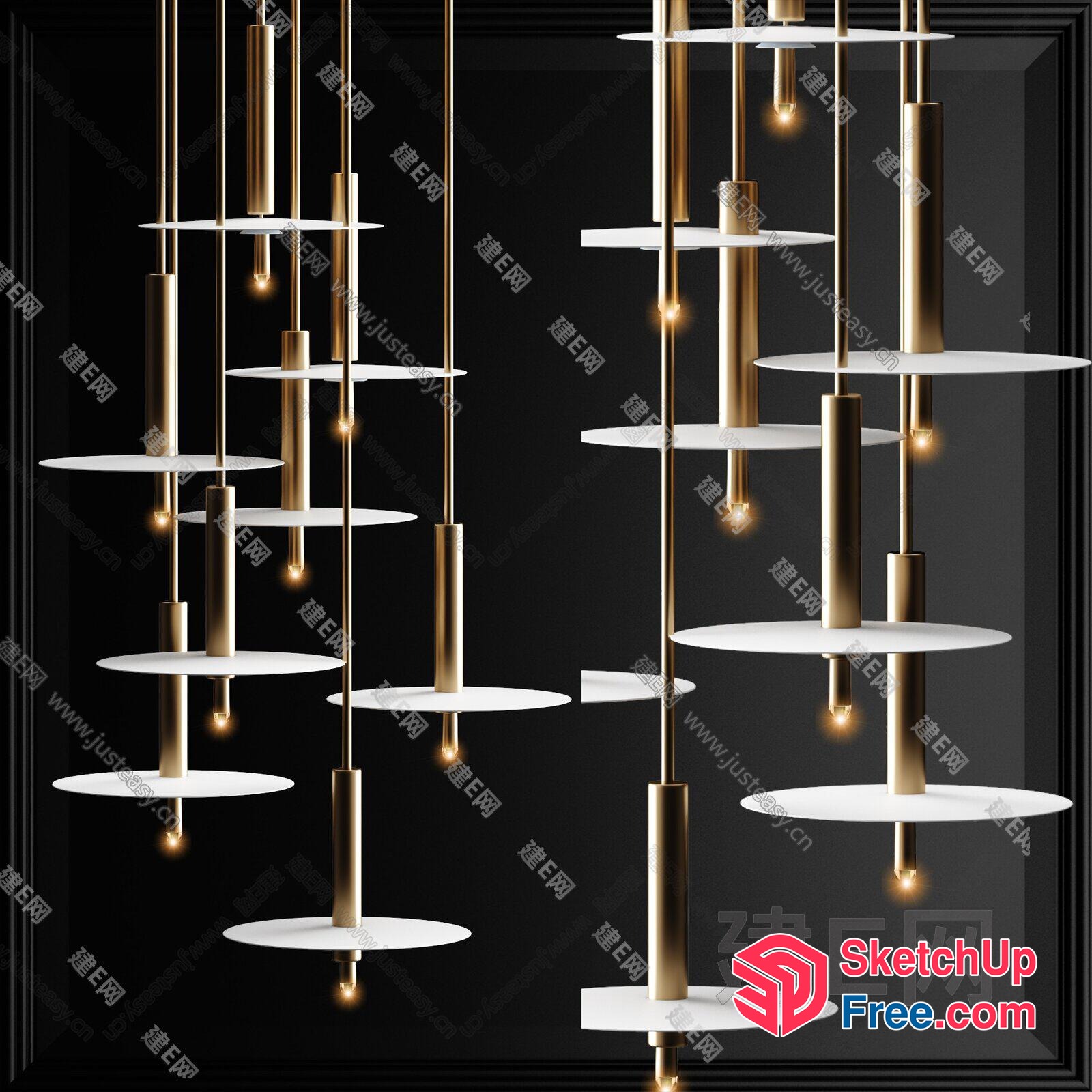 Modern Luxury Chandelier With White And Gold Accents 3D SketchUp File