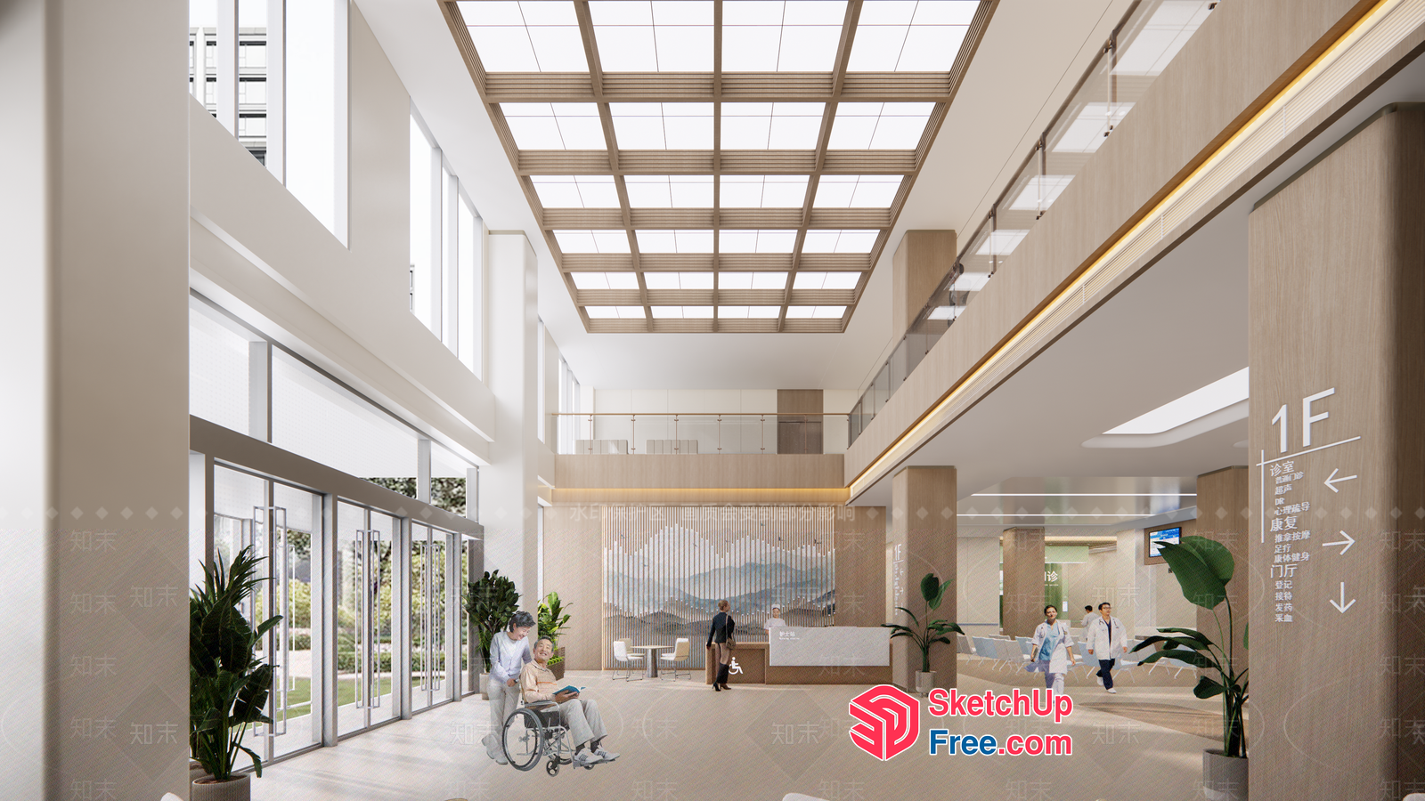 Modern Hospital Lobby With Large Windows And High Ceiling 3D SketchUp File