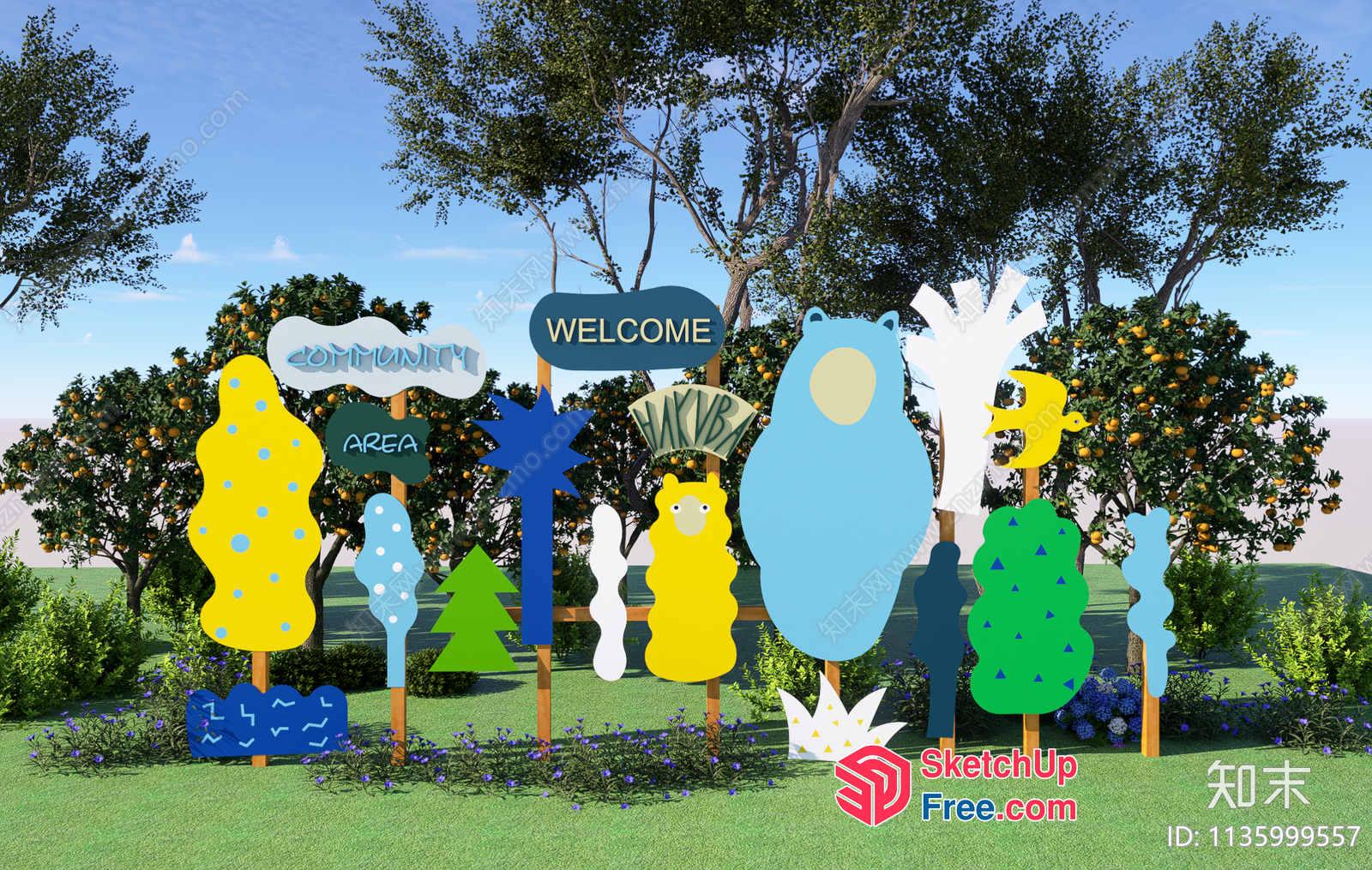 Welcome Sign In A Lush Green Park 3D SketchUp File