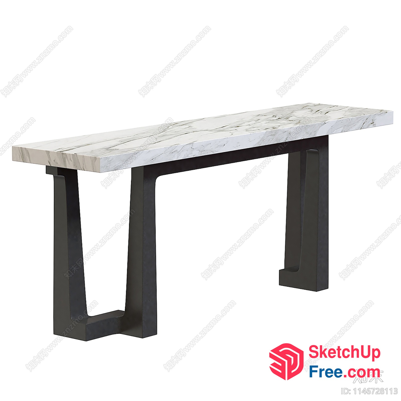 Marble-Topped Console Table With Sleek Black Legs 3D SketchUp File