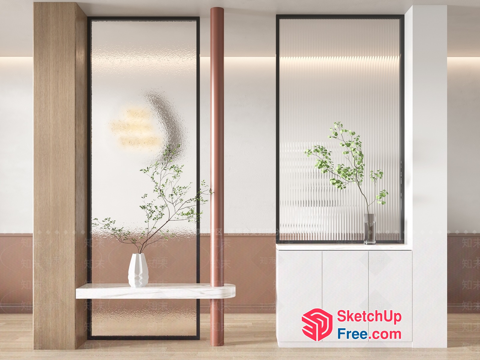 Modern Minimalist Glass Curtain Wall And Pillar Interior Design 3D SketchUp File