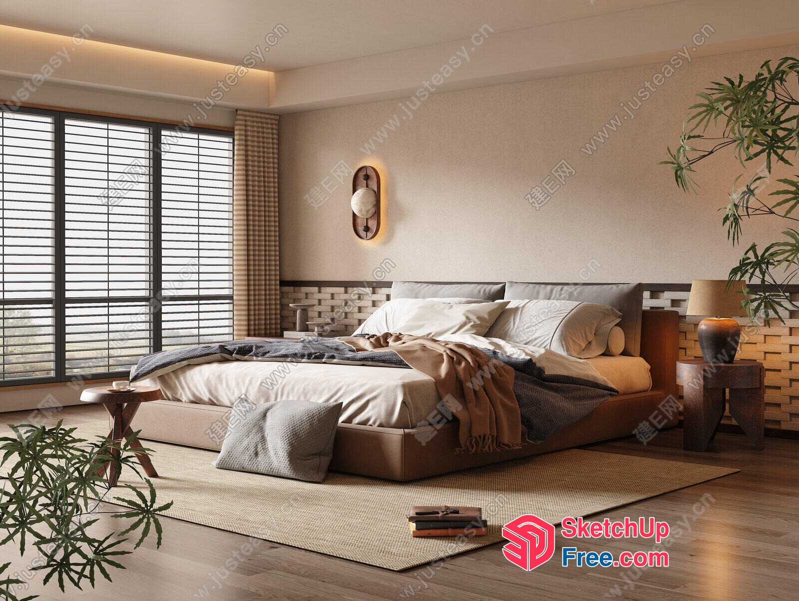 Modern Minimalist Bedroom With Natural Wood Accents 3D SketchUp File