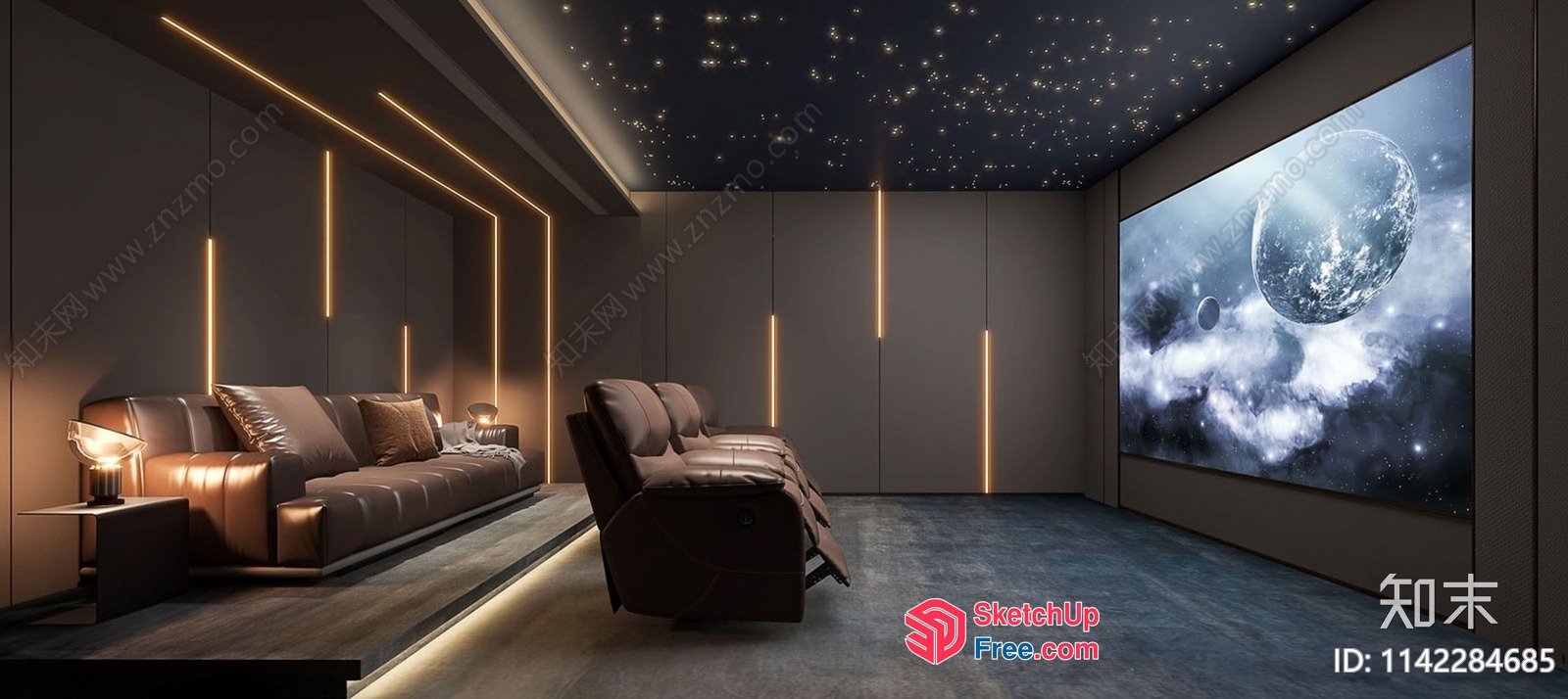 Futuristic Space-Themed Room With Large Screen 3D SketchUp File