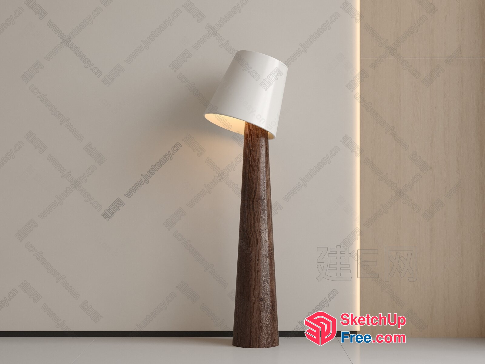 Tall Floor Lamp With White Shade And Dark Wood Base 3D SketchUp File