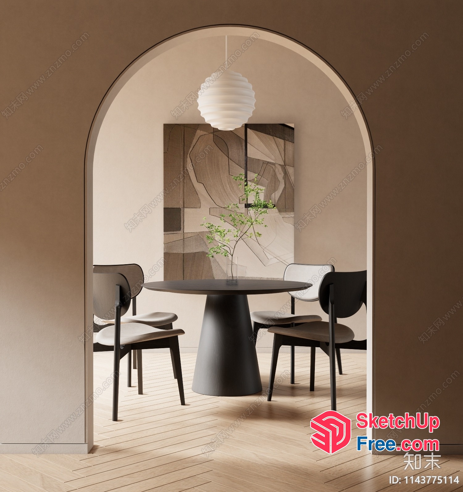 Elegant Dining Room With Modern Furniture And Artwork 3D SketchUp File