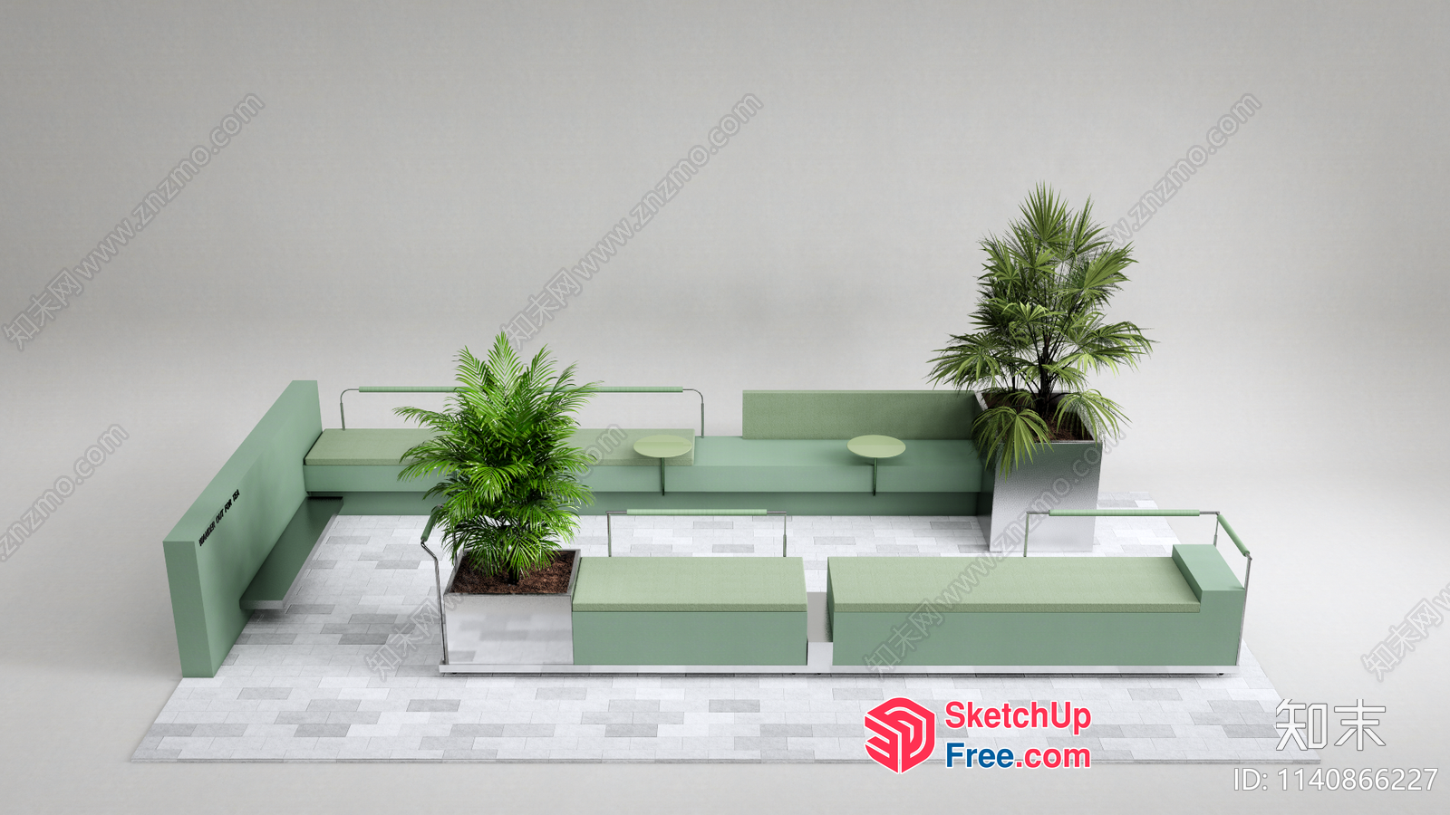 Minimalist Green Outdoor Seating Area With Potted Plants 3D SketchUp File