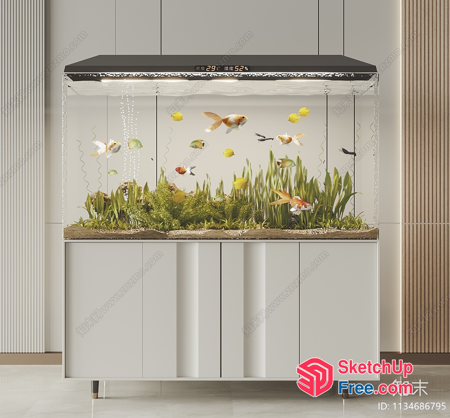 Modern Aquarium With Digital Display And Led Lighting 3D SketchUp File