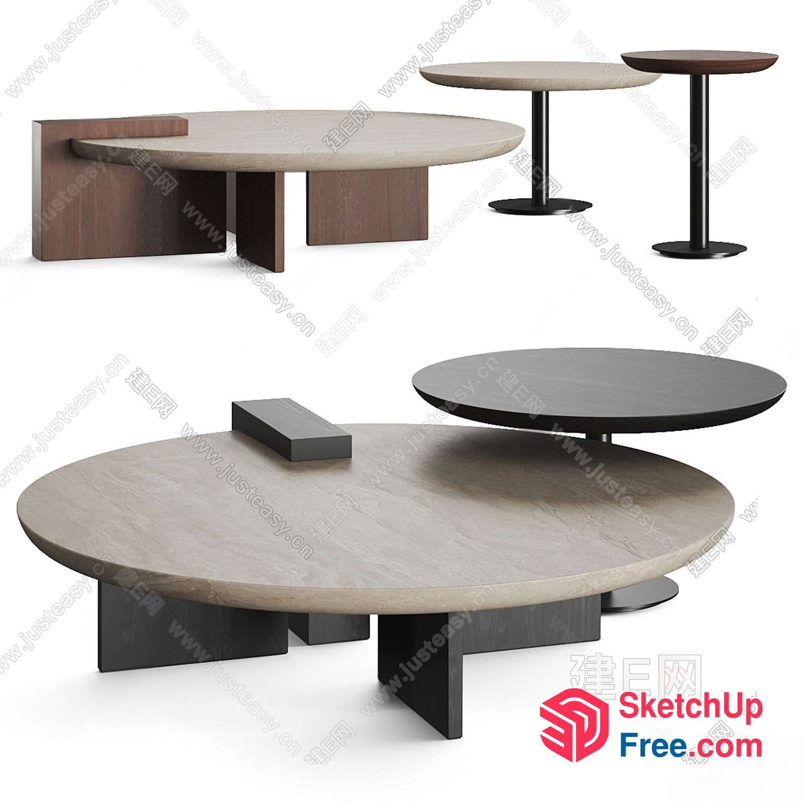 Modern Round Coffee Table Set With Stools 3D SketchUp File
