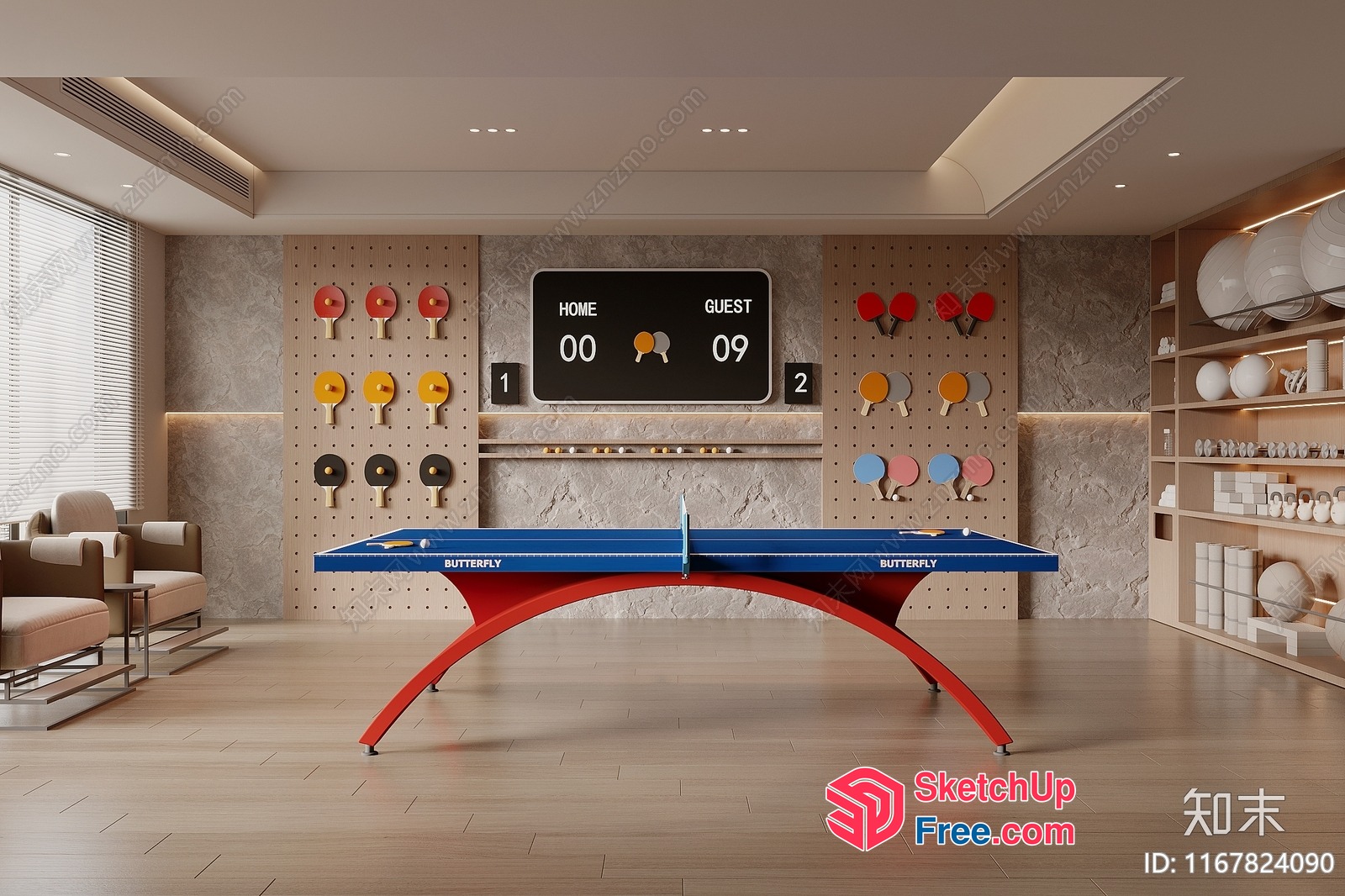Ping Pong Table And Scoreboard Interior Design 3D SketchUp File