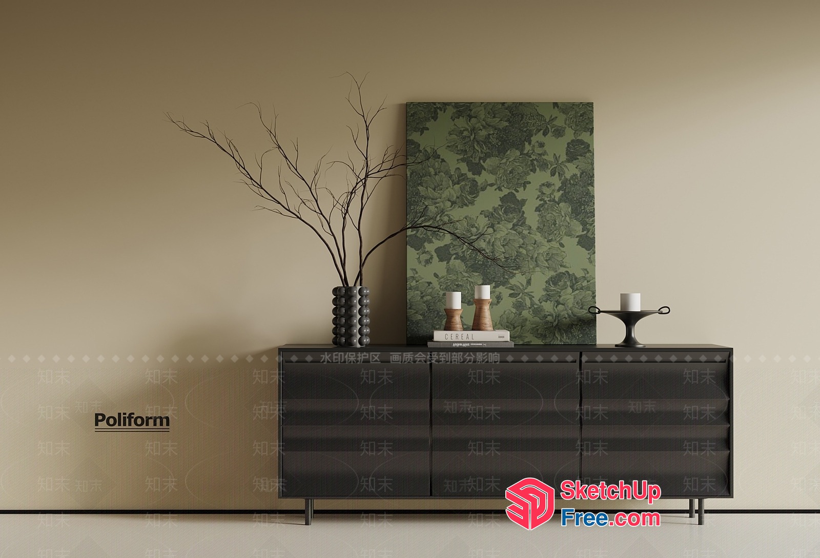 Modern Sideboard With Elegant Candle Holder And Vase 3D SketchUp File