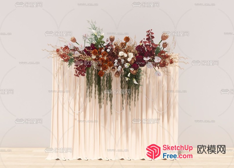 Elegant Floral Arrangement On A White Curtain 3D SketchUp File