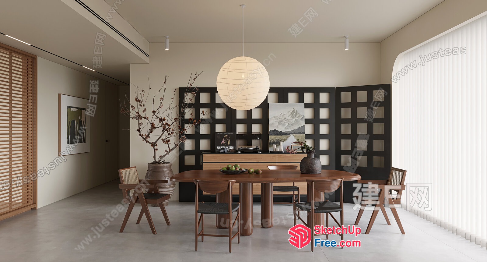 Elegant Modern Japanese Dining Room 3D SketchUp File